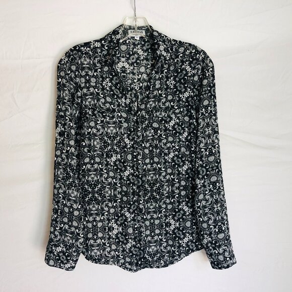 Express Portofino Shirt Geometric Button Front Blouse Top Women's Size XS - Picture 1 of 5